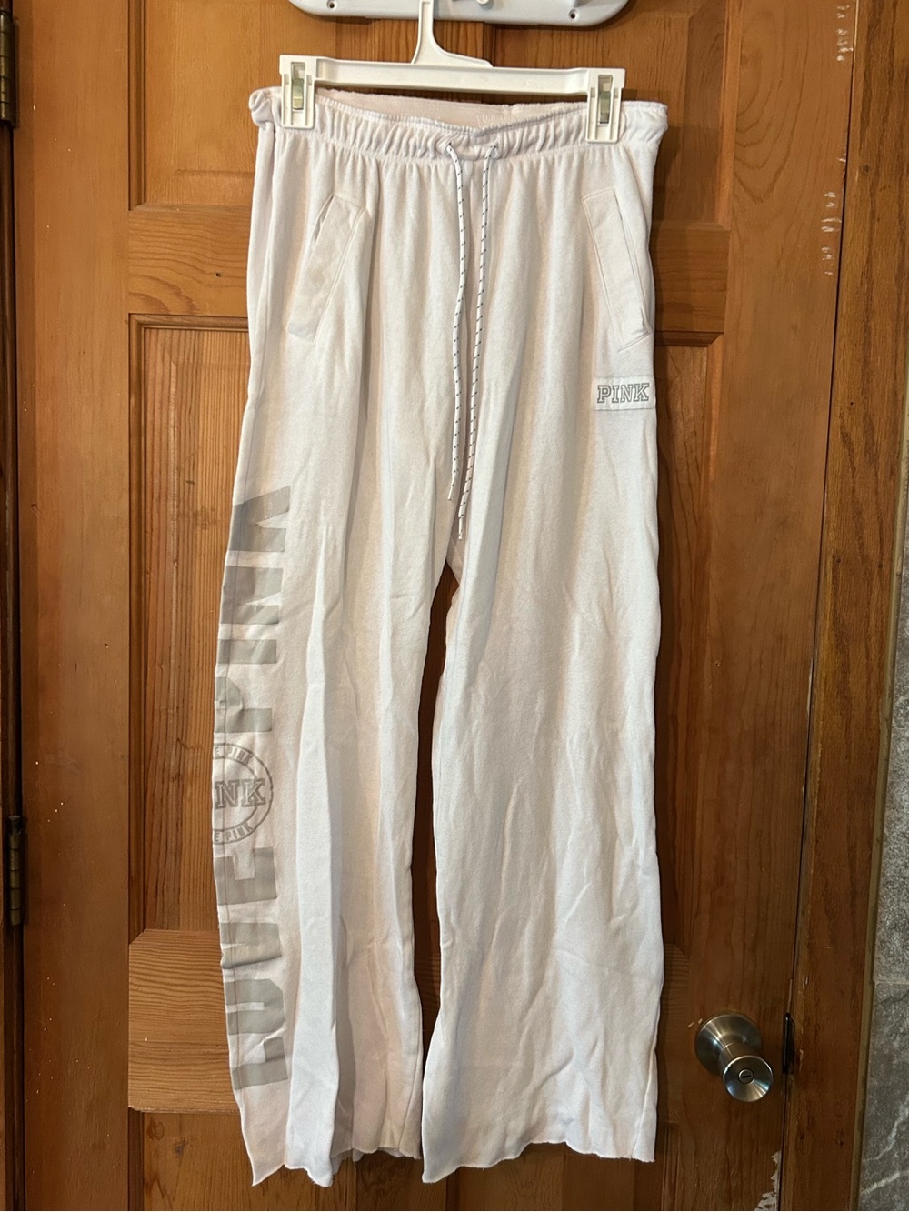 PINK Victoria's Secret White Wide-Leg Sweatpants with Side Logo